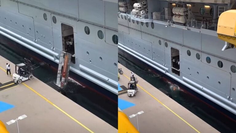 Gangway Plunges Into the Sea as Wonder of the Seas Departs Private Island